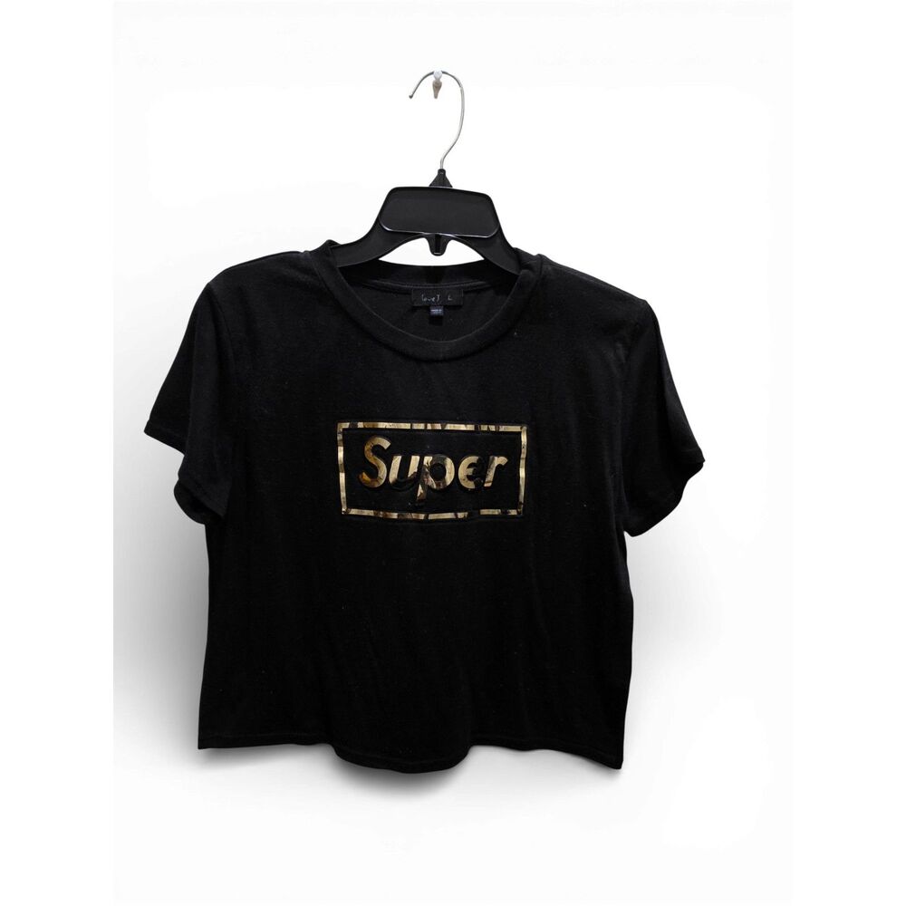 Black Graphic Crop Tee • “Super” Logo • Streetwear Vibes • Size L - Picture 7 of 11